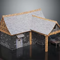 Traditional Stone Building With Gray Slate Roof And Wooden Support Beams