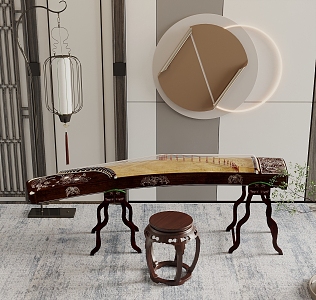 Guzheng Pipa Erhu Musical Instrument Combination 3d model