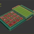 Retro Calculator With Teal Body Red Buttons And Green Screen Design