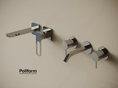 Poliform Modern Wall Mounted Faucet With Sleek Design And Chrome Finish 3d model