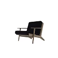 Modern Minimalist Single Sofa With Navy Blue Cushion And Wooden Frame Design