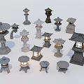 Outdoor Garden Stone Lanterns With Various Decorative Designs And Different Styles
