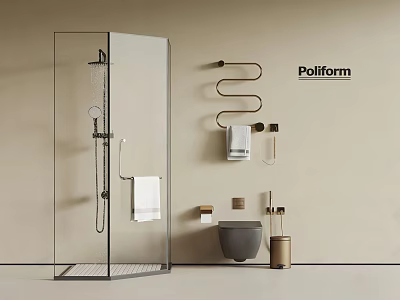 Modern Glass Shower Enclosure With Towel Rack Toilet And Bathroom Accessories 3d model
