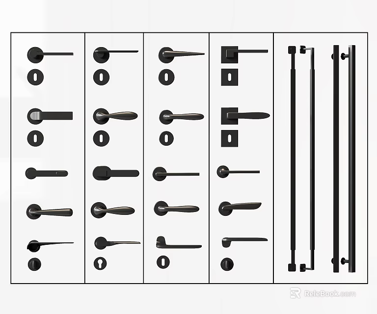 Various Styles of Modern Door Handles with Different Designs for Home Interior Use 3d model 