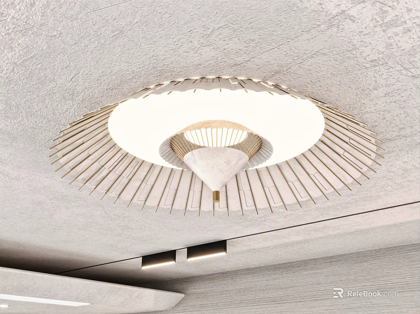 Elegant Modern Ceiling Light With Radiant Metal Frame And Marble Center Design 3d model 