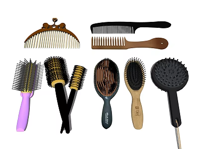 Different Types of Hair Brushes and Combs with Wooden and Plastic Handles for Daily Use 3d model