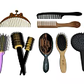 Different Types of Hair Brushes and Combs with Wooden and Plastic Handles for Daily Use