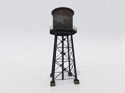 Industrial Water Tower Equipment With Metal Frame Support And Platform Structure 3d model