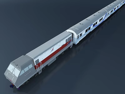 Silver High Speed Train With Streamlined Design And Red Stripe Passenger Cars 3d model