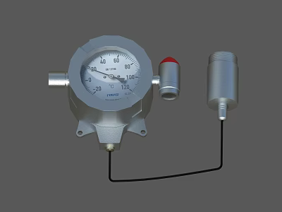 Industrial Pressure Measurement Equipment With Circular Dial Metal Casing Red Component And Connected Device 3d model