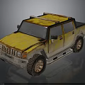 Yellow Rusty Pickup Truck With Weathered Exterior And Roof Rack On Dark Background