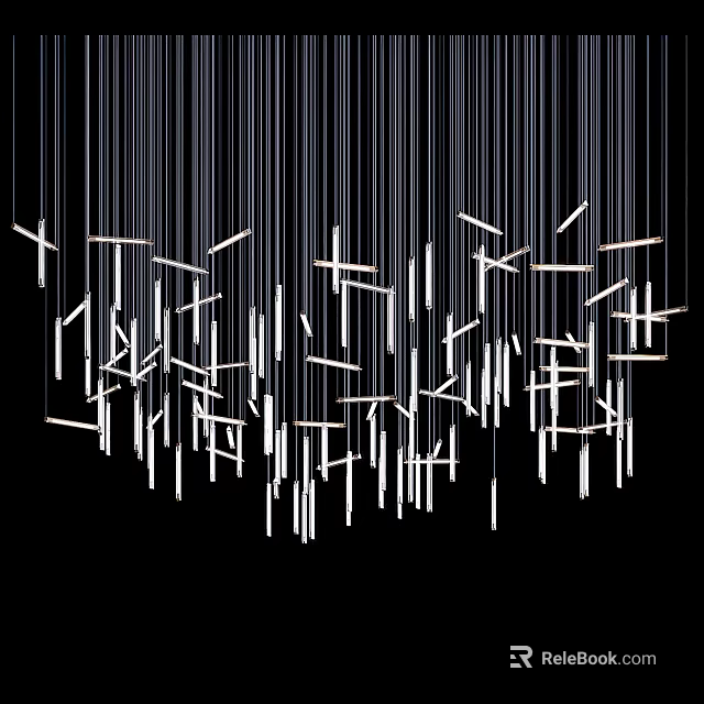 Modern Stylish Chandelier With White Slender Linear Geometric Structures On Black Background 3d model 