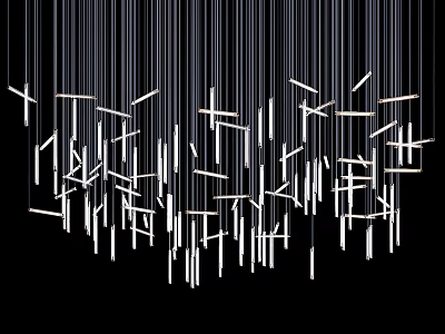 Modern Stylish Chandelier With White Slender Linear Geometric Structures On Black Background 3d model