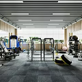 Spacious Fitness Gym Interior With Workout Equipment Dumbbells Barbells And Training Area