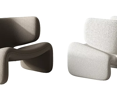 Modern Leisure Chair in Dark Gray and Off White Plush Fabric with Curved Design 3d model