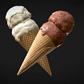 Delicious Double Scoop Ice Cream in Waffle Cones with Vanilla and Chocolate Flavors