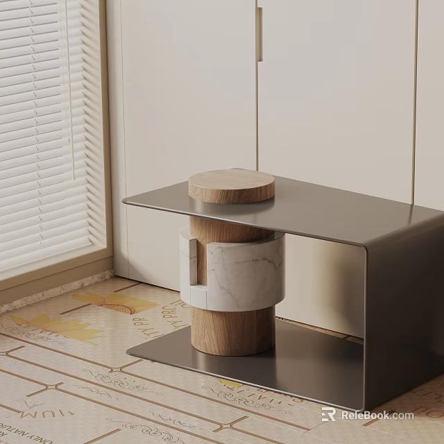 Sleek Modern Side Table With Metal Frame Wooden Base And Marble Detail 3d model 