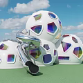 Fun Outdoor Children's Playground With Spherical Structures Colorful Windows And Slide