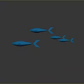 Four Blue Whales in Various Sizes Against Gray Background with Reflections