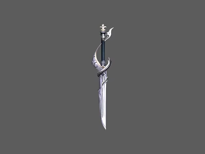 Elegant Silver Sword With Decorative Hilt And Sharp Blade Design Feature 3d model