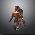 Red Mechanical Robot Character 3D Model With Single Wheel And Orange Accents