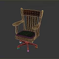 Classic Wooden Chair With Armrests Green Padded Seat And Wheels