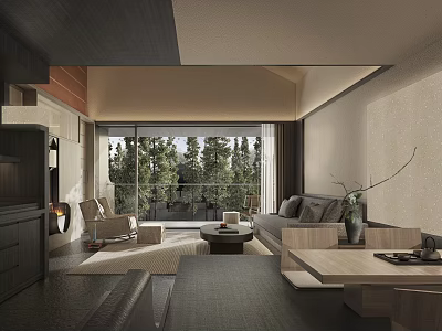 Hotel Guest Room With Modern Interior Design Natural View Sofa And Coffee Table 3d model