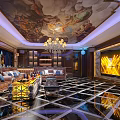 Luxury KTV Interior Design With Chandelier Sofas TV Screen And Decorative Ceiling 3d model