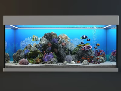 Colorful Aquarium Fish Tank With Tropical Fish Corals Rocks And Blue Water 3d model