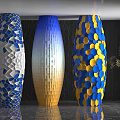 Colorful Decorative Columns With Blue Yellow White Geometric Gradient Circular Patterns 3d model