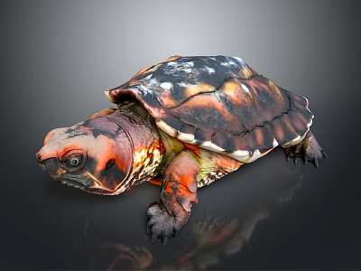 Colorful Turtle With Vibrant Red And Black Shell On Dark Background 3d model