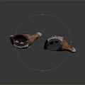 Mechanical Tech Inspired Gloves With Brown Black Design Green Yellow Buttons And Metallic Accents