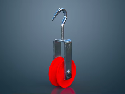 Red Rubber Tire With Silver Metal Hook And Double Wheel Pulley Design 3d model