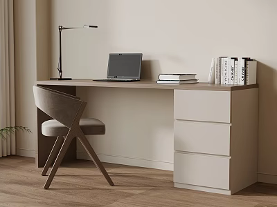 Modern Minimalist Home Office Interior With Desk Chair Set And Laptop Lamp Books 3d model