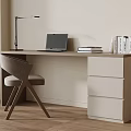 Modern Minimalist Home Office Interior With Desk Chair Set And Laptop Lamp Books