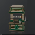 Two Tier Vintage Decorative Stall With Green Red Geometric Patterns White Roof Roller And Cup