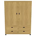 Light Wood Tone Storage Cabinet with Double Doors and Drawers Modern Home Organization Furniture