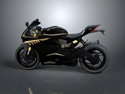 Sleek Black Motorcycle Featuring Gold Accents And Modern Sporty Design Details 3d model
