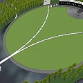 Green Circular Park Area With Trees Water Paths And Structures