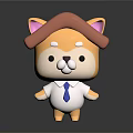 Cartoon Shiba Inu 3D Game Movie Character Wearing Red Hat White Shirt And Blue Tie