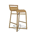 Modern Rattan Bar Stool With Woven Seat Backrest And Wooden Frame For Kitchen Counter