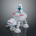 Clone Trooper Game Character Riding White Mechanical Walker With Blue Accents And Red Lights