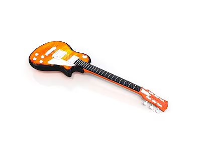 Orange Electric Guitar With White Details And Black Neck For Daily Music Life 3d model