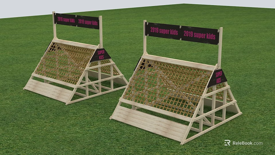 Outdoor Wooden Playground Equipment with Triangular Frame and Climbing Net for Kids 3d model 
