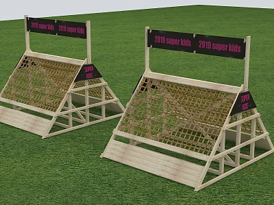 Outdoor Wooden Playground Equipment with Triangular Frame and Climbing Net for Kids 3d model