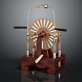 Vintage Mechanical Device With Wooden Base Circular Dial Metal Frame Gold Accents And Black Handles