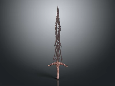 Decorative Ancient Sword With Intricate Carved Blade And Ornate Hilt Design 3d model
