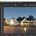 Scenic Garden Landscape Featuring Illuminated Tents Lawn Seating And Night Lighting