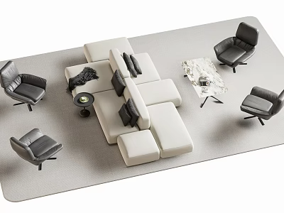 Modern Modular Sofa Set With Beige Cushions Accent Chairs And Coffee Table 3d model