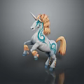 White Unicorn Figurine With Blue Tribal Patterns And Golden Mane Tail In Standing Pose